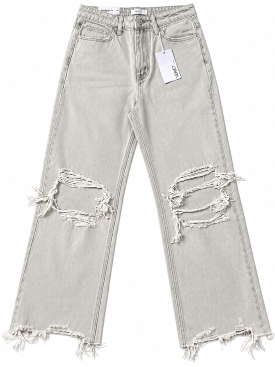 Vervet Denim - VERVET Leslie 90s Vintage Flare Jeans Distressed Raw Hem Gray Size 26